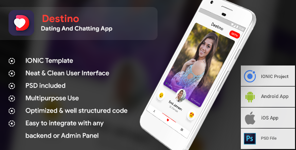 約會Android App + iOS App模板| Destino（HTML + CSS文件IONIC 3）