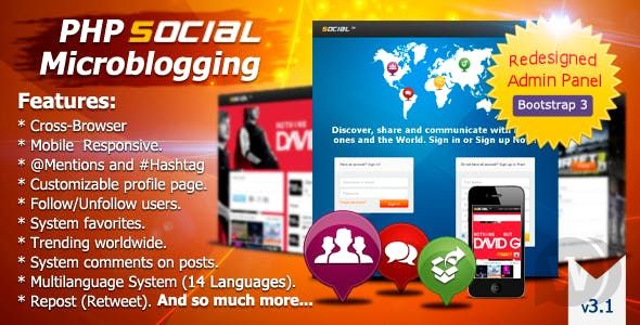 PHP Social Microblogging v3.1.1PHP社交微博程式